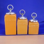 60001YL-RING-SIL-CERAMIC CANISTER SET YELLOW W/ RING SILVER LIDS